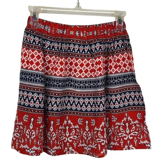 RAGA Anthropologie NEW MultiColor Mini Skirt XS Red Navy Boho Print India Tribal - Picture 1 of 6